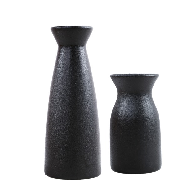 Keramisk vase sett med 2, svart matt Boho vase for dekorative tørket pampasgress dekorasjon, bordmidtpunkt for hjemmekontor rustikk stueinnredning
