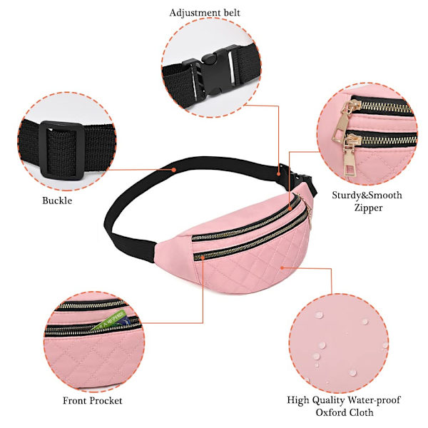 Dammidjeväska Justerbar Axelrem Fashion Midjeväska Fitness Resor Vandring Löpning Cykling Vattentät Midjeväska Utomhus Messenger Väska (Rosa)