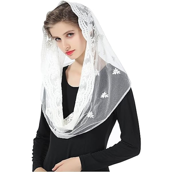 Kirke Slør Katolsk Mantilla Hovedtørklæde Blonder Tørklæde Til Kvinder Messe Latin Bede Bryllup Ceremoni Sort Hvid Brudt V103