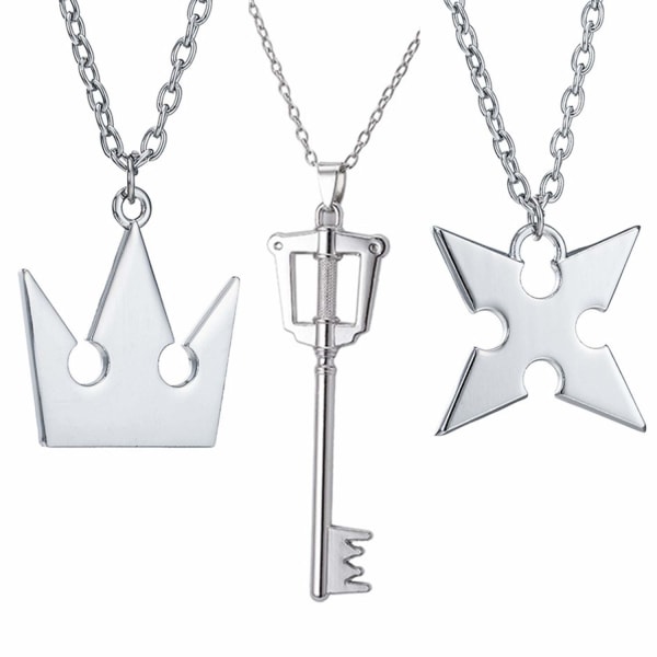 Kingdom Hearts Halskjede - Square Key Crown Style - Sett med tre (Sølv)