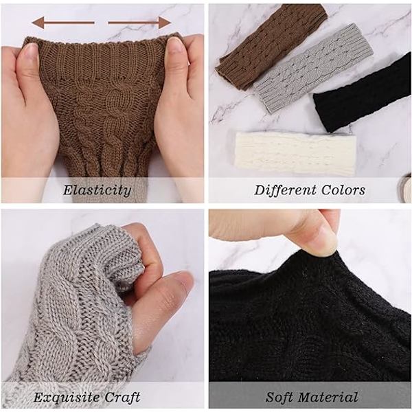 Dame Fingerless Handsker 4 Par, Dame Vinter Arm Fingerless Handsker Håndled Ribstrikkede Varme Arm Handsker med Huller til Damegaver