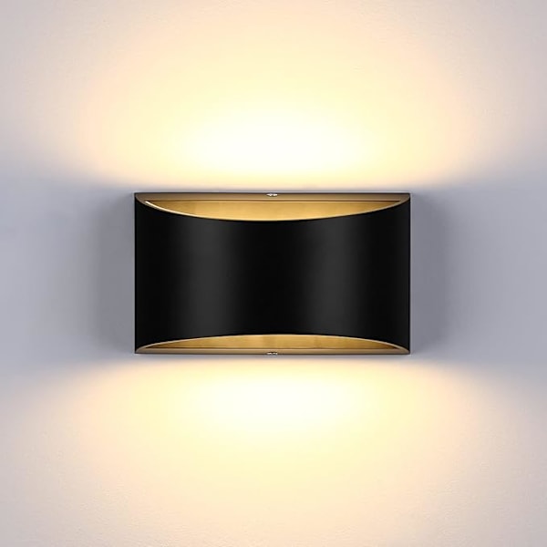 Moderne LED Vegglampe Dimbar Opp Ned Vegglampe Innendørs Svart 12W Gang Vegglamper for Trapper Soverom Stue, Varmt Hvit