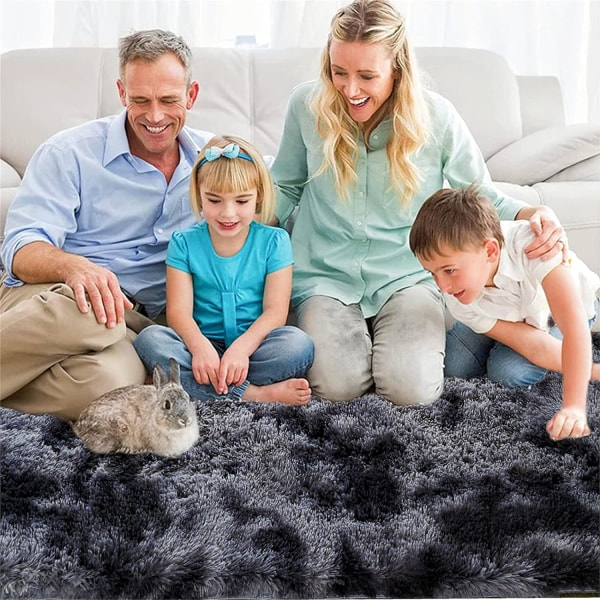 Fluffy gulvtæppe Fluffy Faux Fur Areal tæppe Dekorativt gradient gulvtæppe til soveværelse stue spisestue (Mørkegrå, 80×160cm)