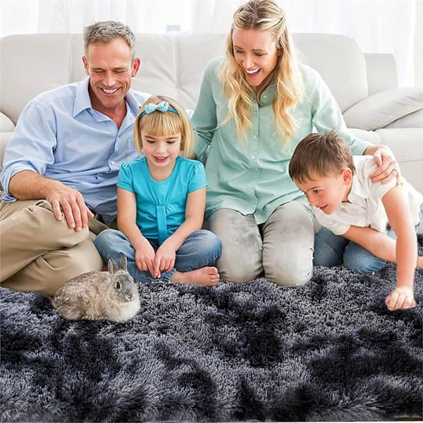 Mjuk golvmatta fluffig konstgjord pälsområdematta dekorativ gradient golvmatta för sovrum vardagsrum matsal (mörkgrå, 80×160cm)