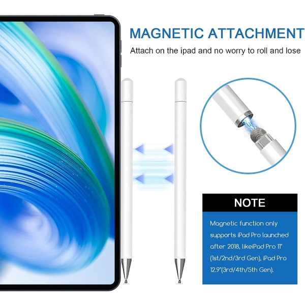 2 stk. berøringsskjermpenner, høysensitiv kapasitiv penn, magnetisk dekselhette, universell for Apple/iPhone/iPad Pro/Mini/Air/Android/Microsoft og O