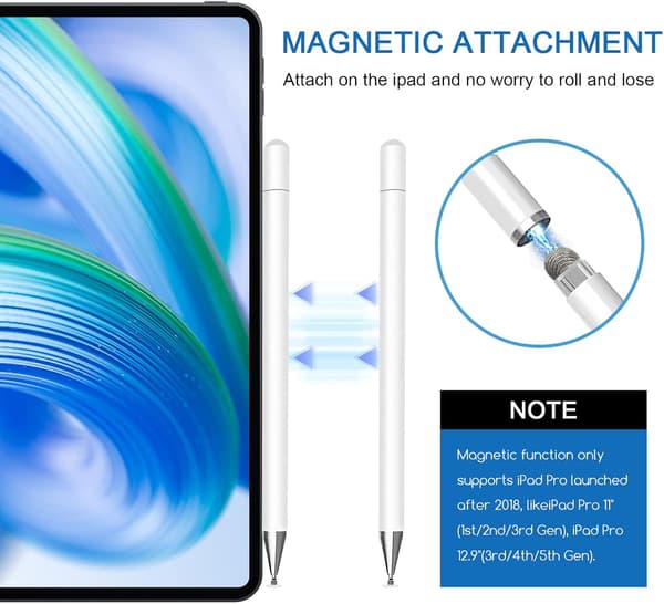 Berøringsskjermpenner, kapasitiv penn med høy følsomhet, magnetisk dekselhette, universell for Apple/iPhone/iPad Pro/Mini/Air/Android/Microsoft og andre