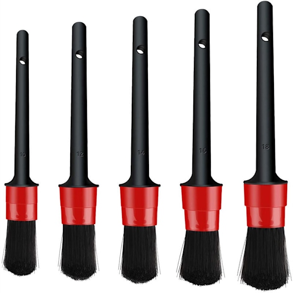 Set med 5 bilrengöringsborstar, för att rengöra hjul, däck, interiör, exteriör, läder, ventilation