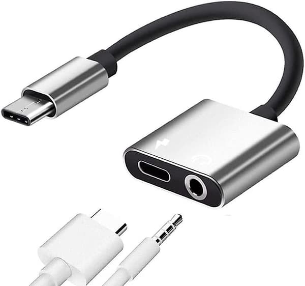 USB-C Hodetelefonadapter 2-i-1 Adapter 3,5 mm Hodetelefonkontakt