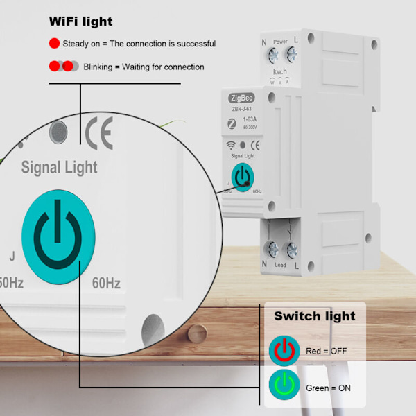 WiFi DIN-skinne Smart Energimåler 1P 63a Hjørne Crossfier WiFi Intelligent WiFi Multiple WiFi Husholdningskredsløb, kontakt tilsluttet via Tuya App