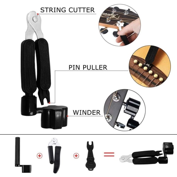 Gitarrtillbehörskit med capo, 3-i-1 plektrumverktyg, plektrum, fingerskydd, tumplektrum, gitarrstallpinne (Set 1)