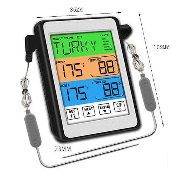 Digitalt grilltermometer med 2 sonder - Køkkentermometer med LCD-display
