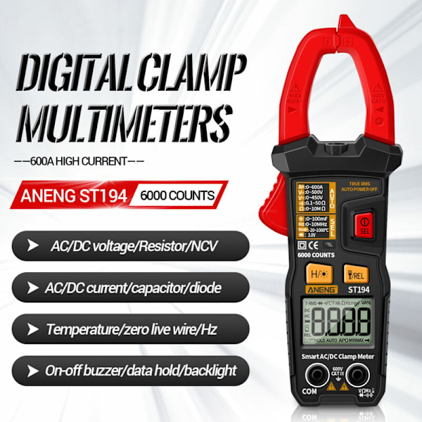 Aneng ST194 6000 Räknare Digital Amperemeter Tång True RMS Strömtestare NCV Universell Räknare Voltmeter DC/AC AC/DC Multimeter av Typica