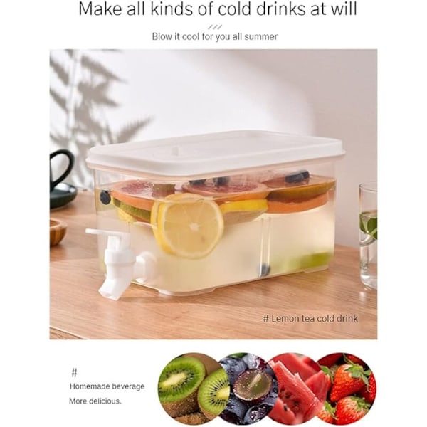 Dryckesbehållare med tappkran, kylskåpsvattenautomat, vattendispenser i plast med lock, transparent, för fester, bröllop, restaurang (5L)
