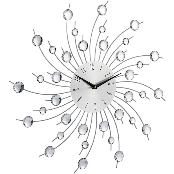Sunburst Veggklokke Glitrende Bling Metallisk Sølv Blomstformet Veggklokke for Stue Kontor 3D Flyttbar Moderne Kreativ Dekorasjon
