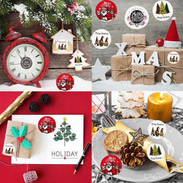 1000 stk. God Jul klistremerker, gullfarget glitterdesign 1,5\" og 1\" julemerker