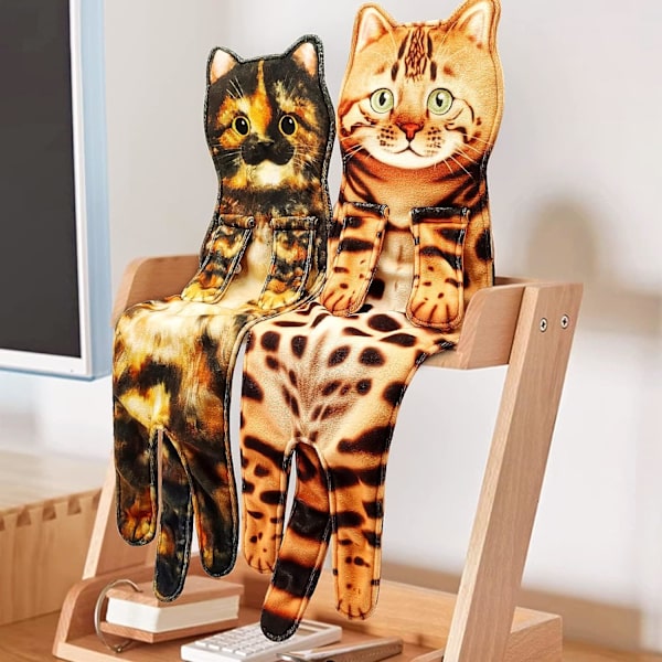 Kattformad absorberande handduk (blommig katt), söta husdjurshanddukar, kök