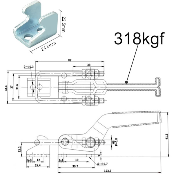 2 st Metallväxelspak Låsfog 2-vägs Lås Rostfritt Stål Spaklås Släpvagnslås Växelspak GH-431 318 kg / 701 lb för Dörr, Maskiner,