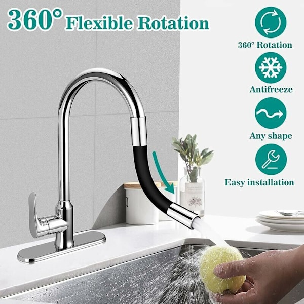 Andra kranar av flexibel 360° flexibel kran - För badrum och utomhuskök (svart), total längd (30cm)