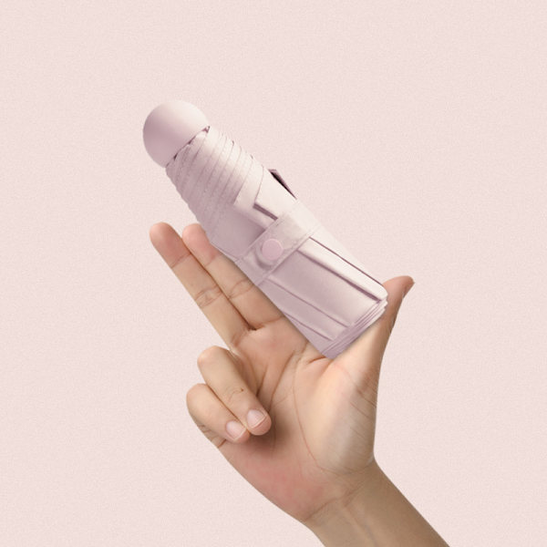 Taitettavat matkavarjot (Pinkki) 6 pitkää minivarjoa kapselikotelolla Pieni koko Anti-UV-varjo Nopea kuivuminen Ultrakevyt Kompakti taitettava varjo