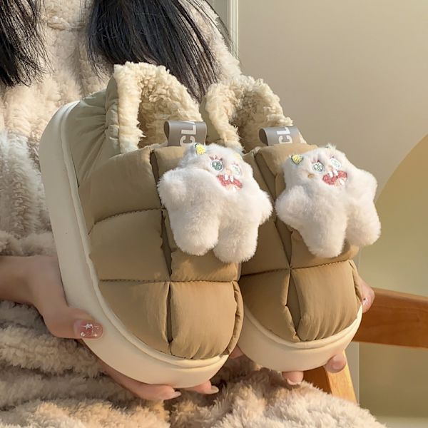 Elf Shoes erbjuder optiskt varma damtofflor i fluffig bomull, hemmatchning, enfärgad ID-bild, enkla vattentäta skor 24,5 cm