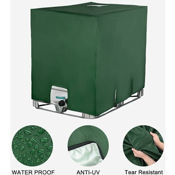 Skydd för IBC 1000L tank, skyddslock för vattentank, anti-UV dammskydd, plugg vattentankspresenning (116 x 100 x 120 cm, grön)
