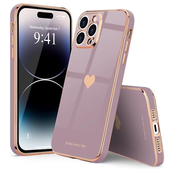 Snyggt hjärtformat smalt lyxigt telefonfodral, anodiserat mjukt TPU-resistent stötsäkert stötfångarfodral för iPhone 14 Pro Max, lila