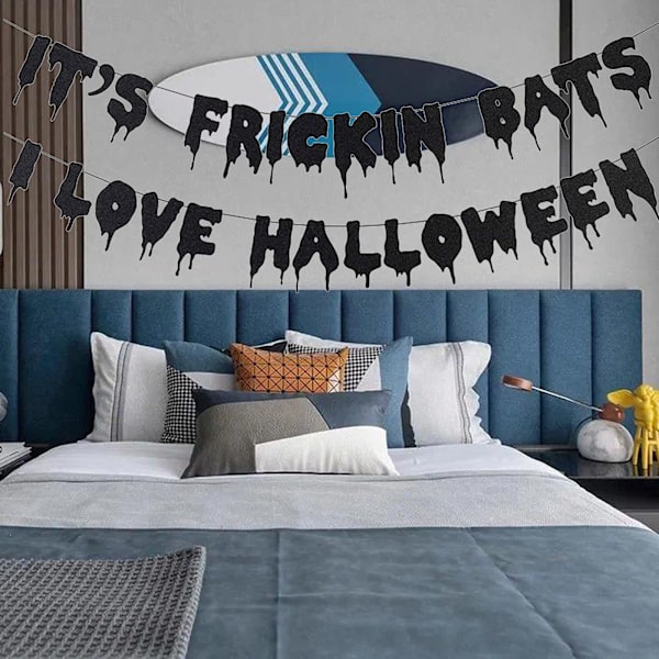 Svart glittrig Halloween-banderoll, Halloween-temafestdekorationer