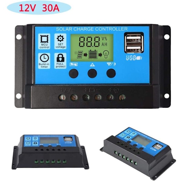 30A 12V / 24V Laddningsregulator PWM-solpanel USB LCD-Port Display