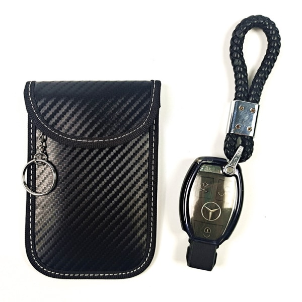 Äkta läder plånbok bilnyckel fodral nyckelhållare väska dragkedja påse (Signal Blocking Key Case)