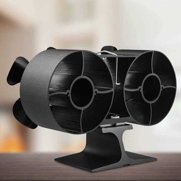 Dual Motorer 8 Blade Brændeovnsventilator Lille Størrelse Støjsvag Varm Luft Varmedrevet Eco Brændeovnsventilator til Gas/Pille/Træ/Brændeovne med Termometer