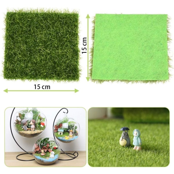 5 st 15*15cm konstgräsmatta i plast, konstgräs, non-woven syntetiskt gräs, konstgräs för mikrolandskap, glasbehållare, kruka