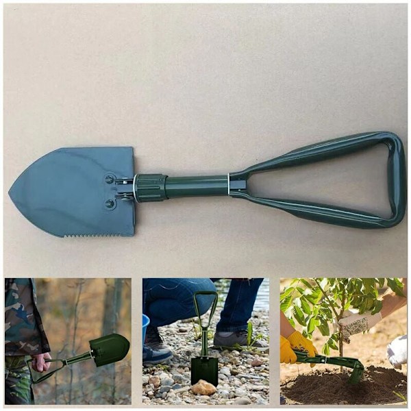 Stabil hagespade i karbonstål, multifunksjonell sammenleggbar spade, viktig campingtilbehør som kan brukes utendørs (m grønn)