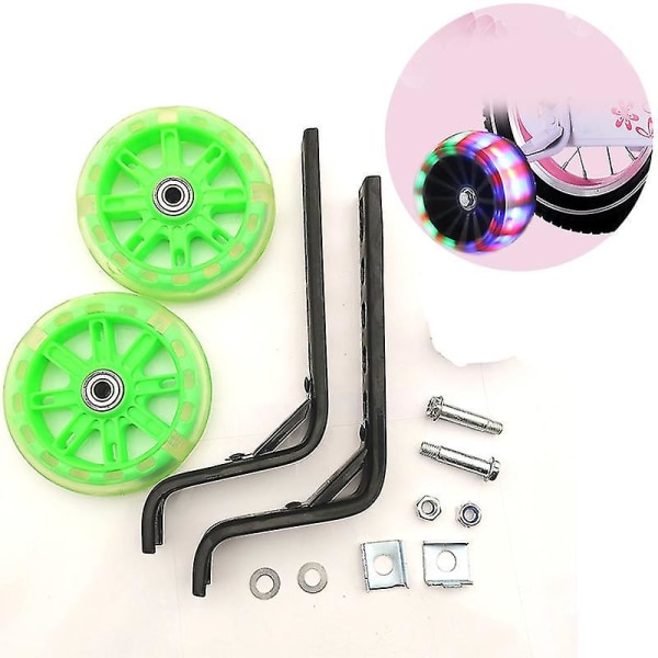 Bicycle Flash Auxiliary Wheel Suitable For Children Kids Bike Stabilizers Support Wheels Green