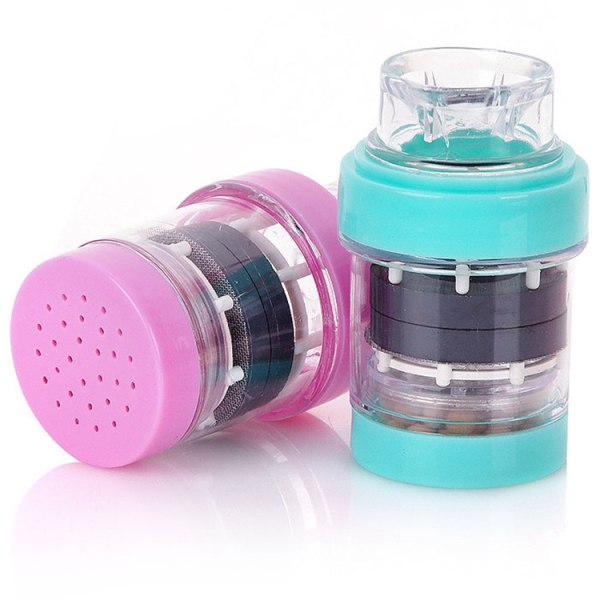 Rosa 4-delad kranvattenfilter, kranreningsfilter, stänksäker PP minikranvattenfilter med ett element