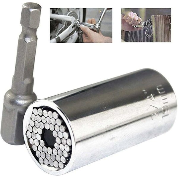Universell pipe, (7mm-19mm) Universelt skralle-reparasjonsverktøy med 3/8 sekskantet forlengelsesnøkkeladapter 3/8 multifunksjonell hånd-hånd adapter drill