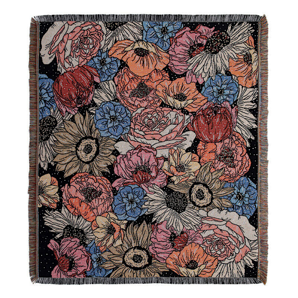 1 stk. 160x130cm Rutete pledd med strikkede blomster, dekorert med komfortable, enkle bohemfrynser, beskytter mot kulde for sofa, sofahvile, stol
