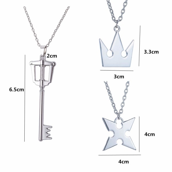 Kingdom Hearts Halskjede - Square Key Crown Style - Sett med tre (Sølv)