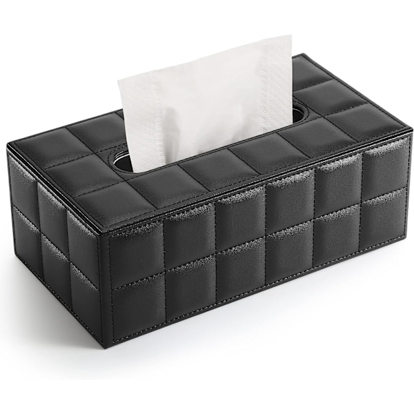 Rektangulär läder servettbox (svart)。