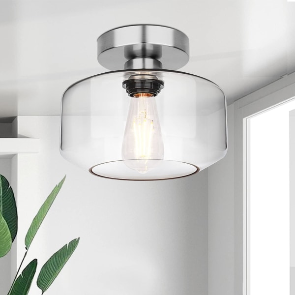 Semi-infälld glas taklampa med silver Edison LED-lampa