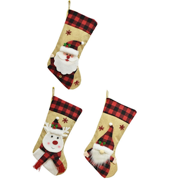 3-pack julstrumpor Klassiska stora julstrumpor Jultomten, Ansiktslös gubbe, Rådjursjulfigurer