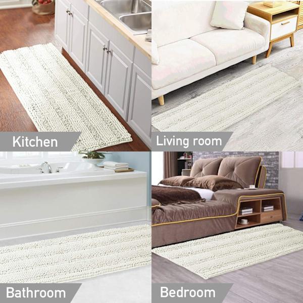 Chenille badrumsmatta badrum halkfri badrumsmatta badmatta mjuk absorberande förtjockad lurvig golvmatta badrum lurvig area matta, (vit) (43x122cm)