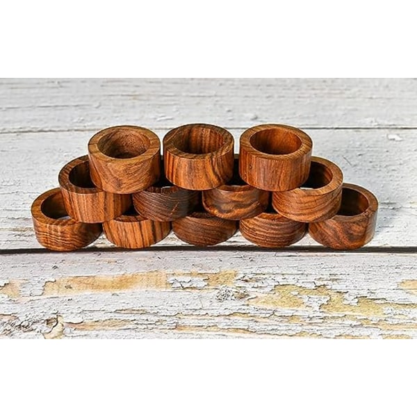 Set med 12 handgjorda servettringar i trä för middagsbordsdekoration, 4,5 cm