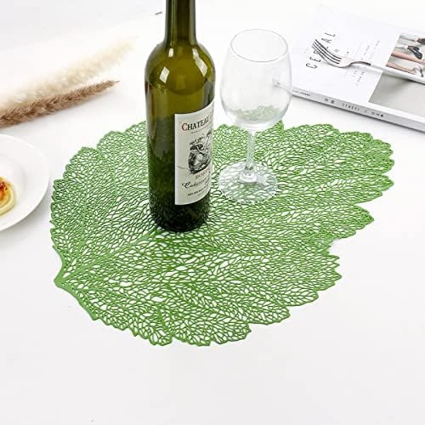 Placemats Set of 4 ,Table Mats Set Washable PVC Non-Slip Heat Resistant Table Place Mats Dinner Mats Leaf Hollow Placemat Meal Mat for Kitchen and D