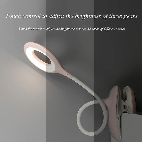 Led klipsbar leselampe dimbar øyebeskyttelse bordlampe（rosa）