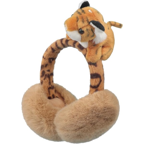 Barnens hörselskydd tecknad 3D tiger öronvärmare fluffig konstgjord päls hörselskydd vinter varma plysch hörselskydd söta djur öron skydd