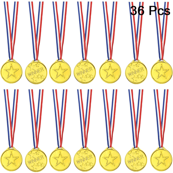 36 stk gullmedaljer Vinner plastmedaljer for barn gullmedalje for K