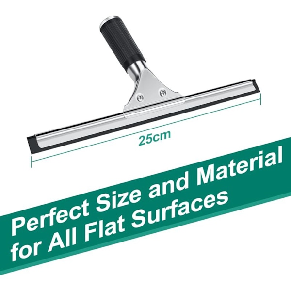 Professionell fönsterskrapa, fönsterskrapa i rostfritt stål med 25 cm blad, för att rengöra och torka glas, kakel, fönster, badrum, för att eliminera allt