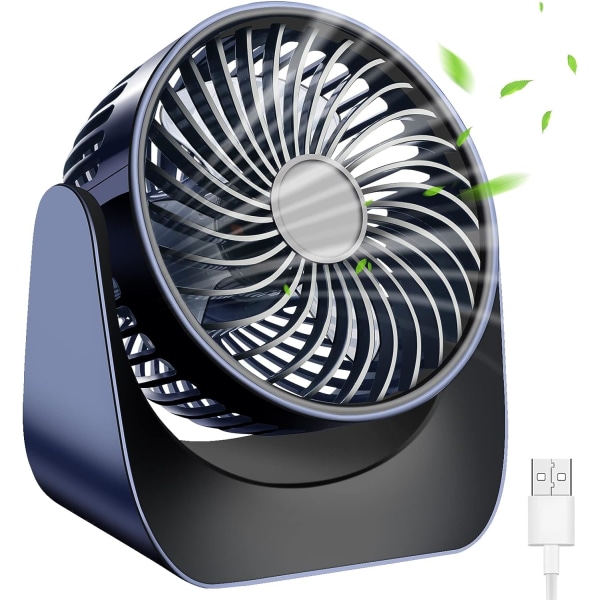 USB Fan, (Dark Blue) Quiet Battery Operated Fan, 360° Rotation Portable Mini Fan, 3 Speeds Small Desk Fan with 1.5m USB Cable for Office/Car/Camping