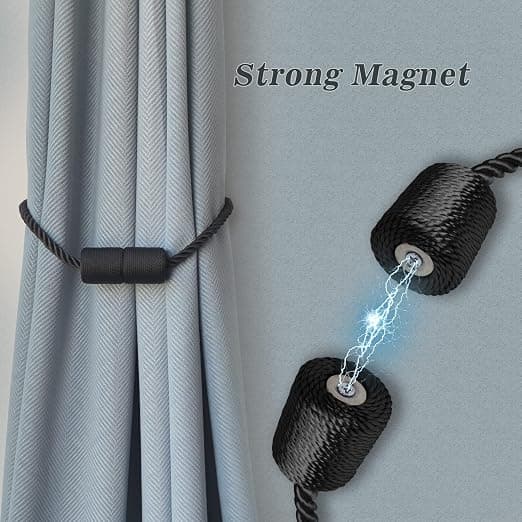 Sæt med 2 sorte magnetiske gardinholdere til hjemmet, soveværelset og kontoret