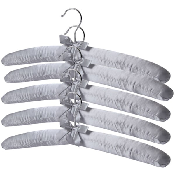 Set med 5 satin vadderade galgar, sektioner för tröja, bröllopsklänning, silkegalgar, mjukt tyg utan bula (grå)